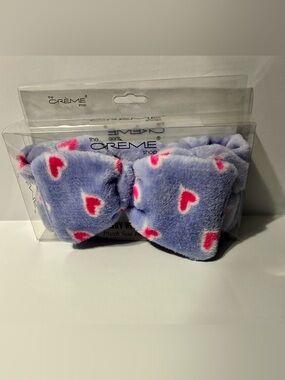 NWT The Crème Shop Teddy Headyband Plush Spa Headband — Purple Hearts
